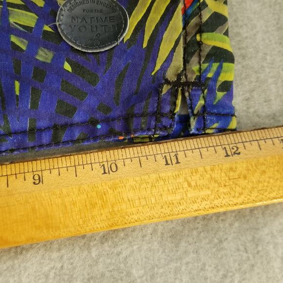 Native Youth Swim Shorts Mens 36 Blue Tropical Parrot Print Drawstring Trunks - Picture 12 of 15